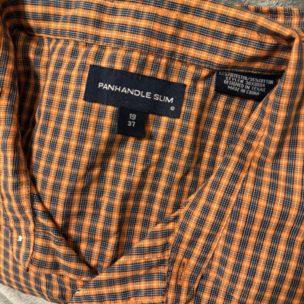 Panhandle Slim Men's Long Sleeve Size XXL 19/37 Orange & Blue Plaid Pearl Snap - Picture 3 of 6